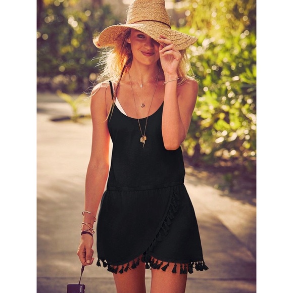 Victoria's Secret Dresses & Skirts - Victoria’s Secret Black Faux Wrap Tassel Dress